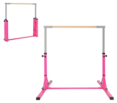Produktbild von KOMFOTTEU Turnstange Kinder, Turnreck 90-150 cm höhenverstellbar, faltbare Reckstange aus Metall bis 120 kg, Gymnastikstange mit Rollen für Kinder ab 3 Jahren, Indoor & Outdoor