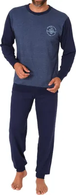 Produktbild von Normann Herren langarm Schlafanzug Pyjama mit Bündchen in eleganter Optik ; blau-mel. , 50