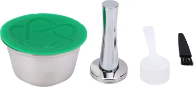 Immagine prodotto di Capsula di caffè riutilizzabile, adatta alle macchine Dolce Gusto, filtro ricaricabile in acciaio inossidabile, silicone, con cucchiaio-spazzola Tamper