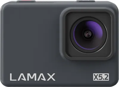 A close-up studio shot of a dark gray action camera.