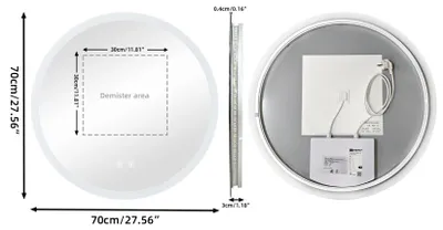 Immagine prodotto di Specchio da bagno LED rotondo - Specchio da parete - 70 cm - Antiappannamento - Dimmerabile con regolazione continua - 3000/4000/6000 K - Retroilluminato - Funzione di memoria