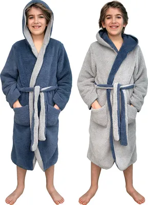 Produktbild von HOMELEVEL Kuschelfleece Bademantel für Kinder - Sherpa Morgenmantel mit Taschen Schalkragen Gürtel - Wende-Kinderbademantel für Jungen und Mädchen