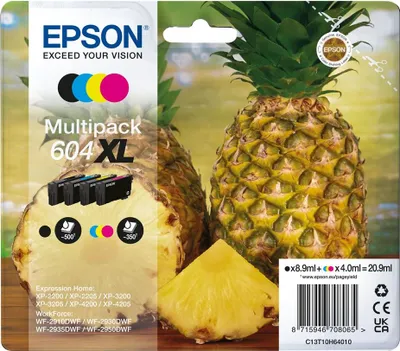 Image de Epson 604 - Pack de 4 - XL - noir, jaune, cyan, magenta - original - sous blister avec alarme RF/acoustique - cartouche d'encre (C13T10H64020)