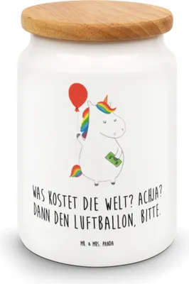 Produktbild von Mr. & Mrs. Panda Snackdose Einhorn Luftballon - Weiß - Geschenk, Vorratsdose, Einhörner, Dose, Freundin, Keksdose, Frischhaltedose, Geld, Lebensmittelbehälter, behälter