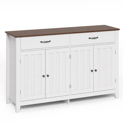 Zdjęcie produktu dla BEALIFE Kredens z szufladami | Retro szary, 140x40x90 cm wykonany z MDF z zaokrąglonymi narożnikami i zabezpieczeniem przed przechyleniem | Do jadalni, salonu i przedpokoju | AP53