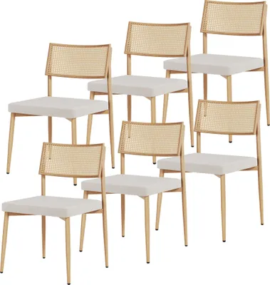 Immagine prodotto di Set di 6 sedie da sala da pranzo "Jördfjok" Sedie imbottite con struttura in metallo Rivestimento in tessuto effetto rattan/beige