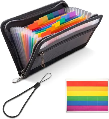 Imagen del producto de Carpeta con cremallera, con 13 compartimentos de colores, formato A6, para documentos y organización