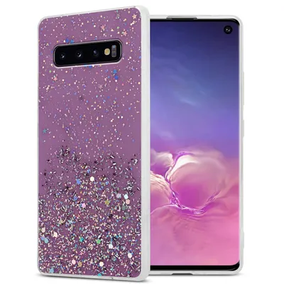 Immagine prodotto di Cadorabo custodia per Samsung Galaxy S10 PLUS custodia protettiva in viola custodia del telefono cellulare TPU custodia glitter cover custodia glitter