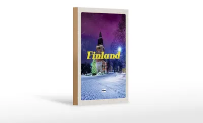 Produktbild von Holzschild Reise 12x18 cm Finnland Schnee Winter Tannenbaum