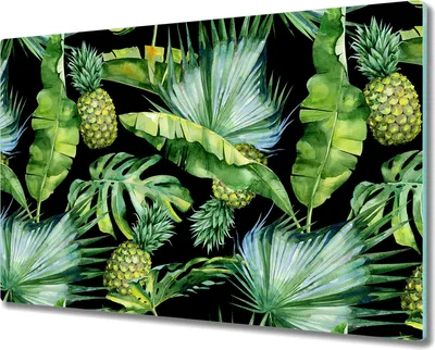 Produktbild von Glas-Herdabdeckplatte Glaskeramikkochfeld-Abdeckung Spritzschutz - 80x52 cm - Ananas und Blätter