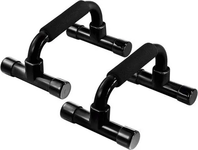 Image de Barre de pompes avec poignées en mousse et supports antidérapants – Appareil robuste pour l'entraînement à domicile et les exercices au poids du corps - noir