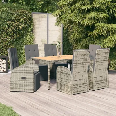 Produktbild von Moderne Gartenmöbelgarnituren 7-tlg. Garten-Essgruppe mit Kissen Grau Poly Rattan Gartenmöbelset CC79093203
