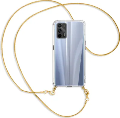 Produktbild von Handykette Backcover-Schutzhülle mit Band (Metall goldfarben) für Realme GT 5G (RMX2202) - goldfarbene Kette Snake