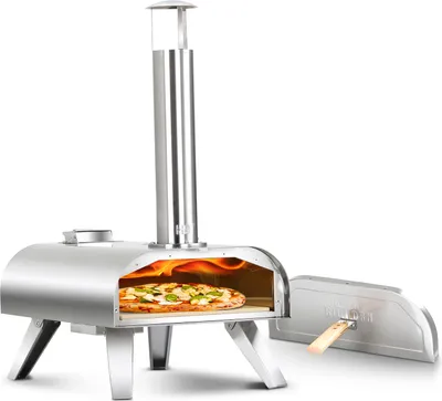 Produktbild von BIGHORN Outdoor Edelstahl Pellet Pizzaofen 12 Zoll mit Pizzastein tragbar Außen-Pizzaofen