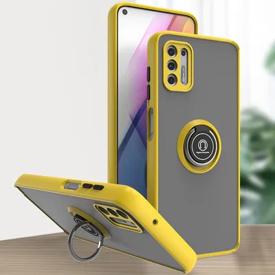 Produktbild von Moto G Stylus 2021 Hülle, Ring Halter Ständer Matte Transluzent TPU Rahmen Stoßfest Schutzhülle für Motorola Moto G Stylus 2021 Gelb