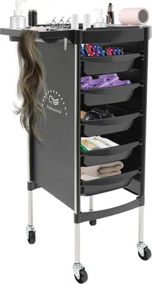 Immagine prodotto di Carrello da parrucchiere Carrello da salone - Carrello - 6 ripiani - 5 cassetti - Acciaio inossidabile - Con rotelle - Salvaspazio - Nero