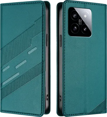 Produktbild von Hülle für Xiaomi 14, Kunstleder Brieftaschen Handyhülle mit Kartenfach und Standfunktion Grün
