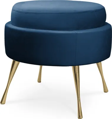 Produktbild von BETTSO Glamour Fußhocker Fußstütze Puff MUSZELKA Blau auf goldene Beine