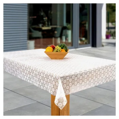 Produktbild von Wachstuch-Tischdecke Abwaschbar Garten-Tischdecke PVC Plastik-Tischdecken Eckig Meterware Wasserabweisend, Muster: Weißes Blümchen, Größe: 100x100