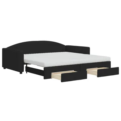 Produktbild von vidaXL Tagesbett Ausziehbar mit Schubladen Schwarz 100x200 cm Stoff