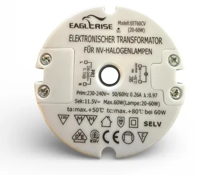 Produktbild von Sompex EAGLERISE EET60CV Elektronischer Transformator 20-60W 11,5V NV Halogen Trafo rund 230-240V SELV