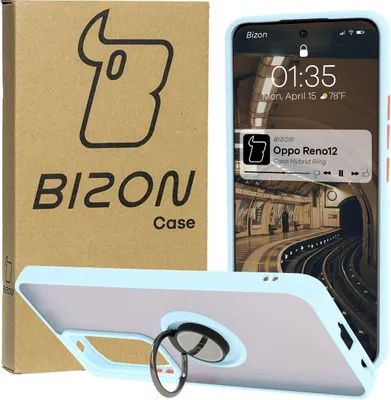 Produktbild von Bizon Case Hybrid Ring Case für Oppo Reno 12, Rauch mit hellblauem Rahmen