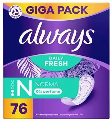Produktbild von Always Slipeinlage Daily Fresh Normal ohne Duft Gigapack 76 Stk.