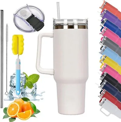 Zdjęcie produktu dla Kubek termoizolacyjny, 6 sztuk, z rączką i słomką, kubek do kawy, kubek samochodowy, kubek podróżny