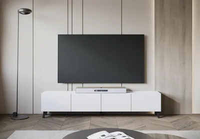 Immagine prodotto di MINIO go for it, mobile TV basso LOKET 190 cm – Elegante credenza con ampio spazio contenitivo e piedini alti, colore bianco