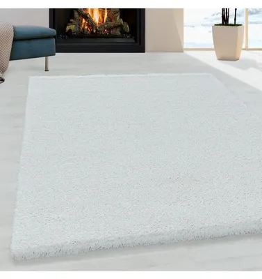 Produktbild von TapisTrend Zotteliger Teppich Weiß 140x200 cm Flauschiger Wohnzimmerteppich, angenehm weicher Schlafzimmerteppich