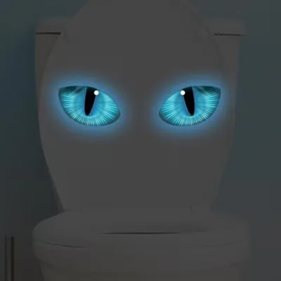 Produktbild von GKA WC-Deckel Aufkleber Toilettendeckel Toilette Katzenaugen Augen leuchten im Dunkeln - Augen blau