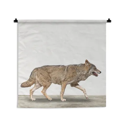Produktbild von MuchoWow® Wandteppich Wandbehang Wolf - Weiß - Tiere - Jungen - Kinder 150x150 cm Tapisserie Dekoration Wandtuch - Wohnaccessoires - Modernes