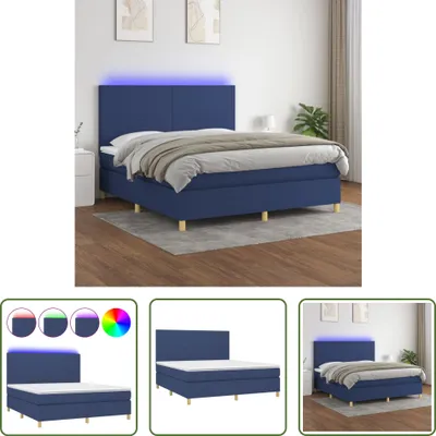 Produktbild von The Living Store Boxspringbett mit Matratze & LED Blau 160x200 cm Stoff