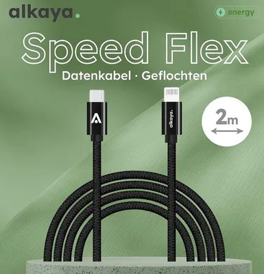 Productafbeelding van Alkaya Speed Flex kabel, USB-C naar Lightning, 2 meter, zwart