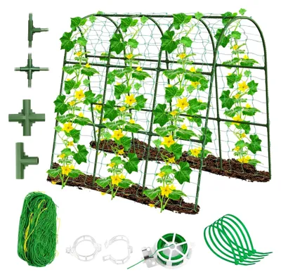 Produktbild von Gurkenspalier für Hochbeete, 45 x 53 Zoll verstellbare A-Rahmen Gartenstütze für Kletterpflanzen im Freien mit Ranknetz und Pflanzenclip für Gemüse, Trauben, Tomaten, Bohnen und Erbsen
