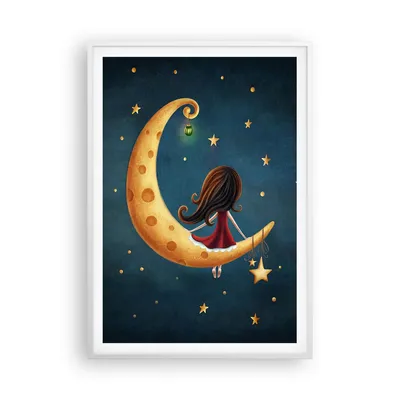 Produktbild von Gerahmtes Poster - Weißer Rahmen - Kinder Mädchen Mond - 70x100 cm - Wand Bild - Wanddeko - Wandbilder - Kunstposter - Wandposter - Bilderrahmen - Bilder - Kunstdruck - P2WPA70x100-4683