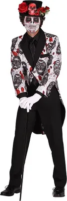 Produktbild von T2358-SKUB-M schwarz-weiß Herren Frack Gravedgger Totenkopf Tag der Toten/Mexican Skull Gr.M