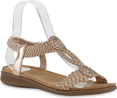 Produktbild von VAN HILL Damen Riemchensandalen Sandalen Bequeme Strass Cut-Outs Schuhe 841643, Farbe: Rose Gold, Größe: 41