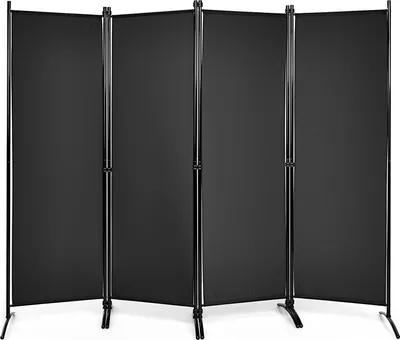 Zdjęcie produktu dla COSTWAY 4-częściowa ścianka działowa, wysokość 173 cm, składana ścianka działowa, ekran prywatności, metalowa rama, do domu, biura, na taras (czarna)