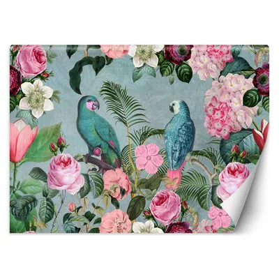 Produktbild von FOTOTAPETE Blumen Papageien Blätter 450x315 cm VLIES Tapete Wandtapete Wandbilder Wanddekoration Design Wohnzimmer Schlafzimmer Flur Büro Küche