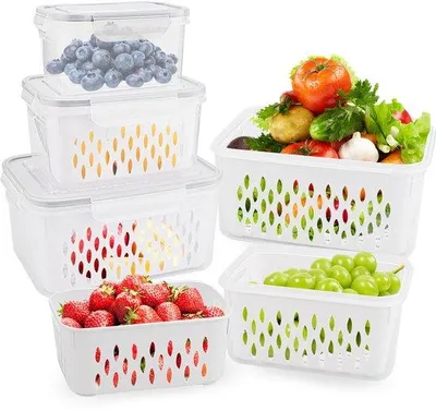 Productafbeelding van Koelboxset, 3-delig, 3,3 liter + 1,75 liter + 0,85 liter, dubbelwandig, met 3 afvoerschaaltjes + 3 luchtdichte containers, gemaakt van PP, geschikt voor de magnetron en de koelkast