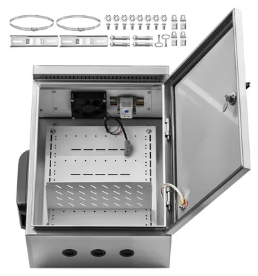 Obrázek produktu pro SucceBuy Vodotěsná elektrická skříň IP65, nerezová rozvodná skříň s termostatem, ventilátorem a ochranným krytem, uzamykatelná přípojná skříň pro venkovní použití, 40 x 20 x 50 cm