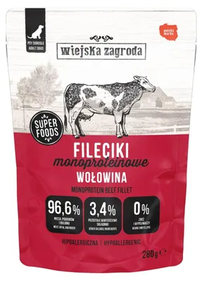 Produktbild von Wiejska Zagroda Karma mokra dla psa Fileciki Wołowina Monoproteinowa (dorosły) 280g
