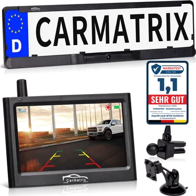 Produktbild von CARMATRIX Solar Funk Rückfahrkamera im Kennzeichen mit Monitor Rückfahrsystem Auto