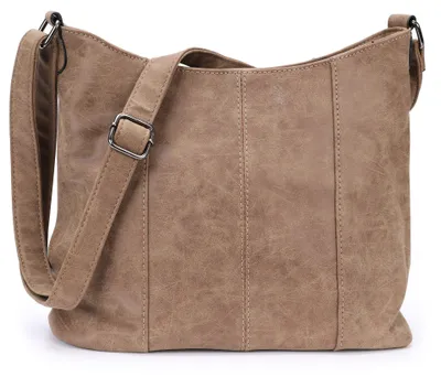 Produktbild von irisaa Handtasche Damen Hobo Schultertasche, Medium Umhängetasche praktische Henkeltasche mit vielen Fächern, Vintage Look mit Reißverschluss