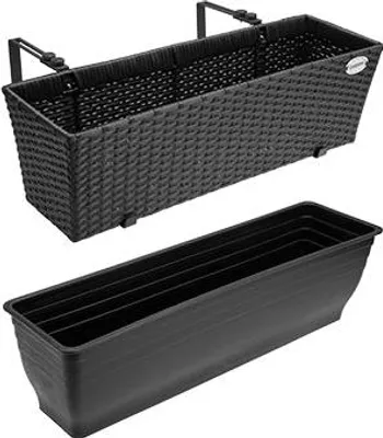 Immagine prodotto di Set di fioriere in polyrattan, 60x20x19 cm, nero, 2 pezzi