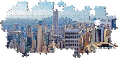 A jigsaw puzzle depicting a panoramic view of the New York City skyline.
