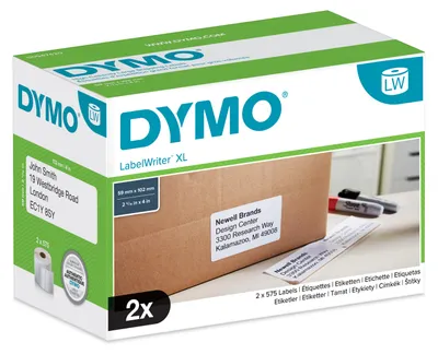 Produktbild von DYMO Original LabelWriter Versand/Namensschild-Etiketten | 102 mm x 59 mm | 2 Rollen mit je 575 leicht ablösbaren Etiketten (1.150 Etiketten) | selbstklebend | für LabelWriter 4XL/5XL Etikettendrucker und Beschriftungsgerät