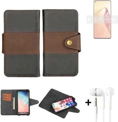 Produktbild von K-S-Trade Handyhülle Schutzhülle Bookstyle Wallet-Case kompatibel mit Oppo Reno8 Pro + earphones Bumper rundumschutz schwarz-braun 1x