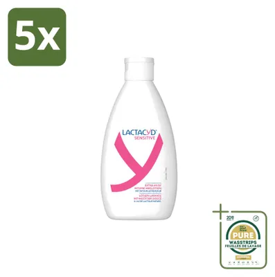 Obrázok produktu pre 5 ks čistiaceho gélu Lactacyd Sensitive pre intímnu hygienu – extra jemný – 300 ml – balenie s 5 kusmi
